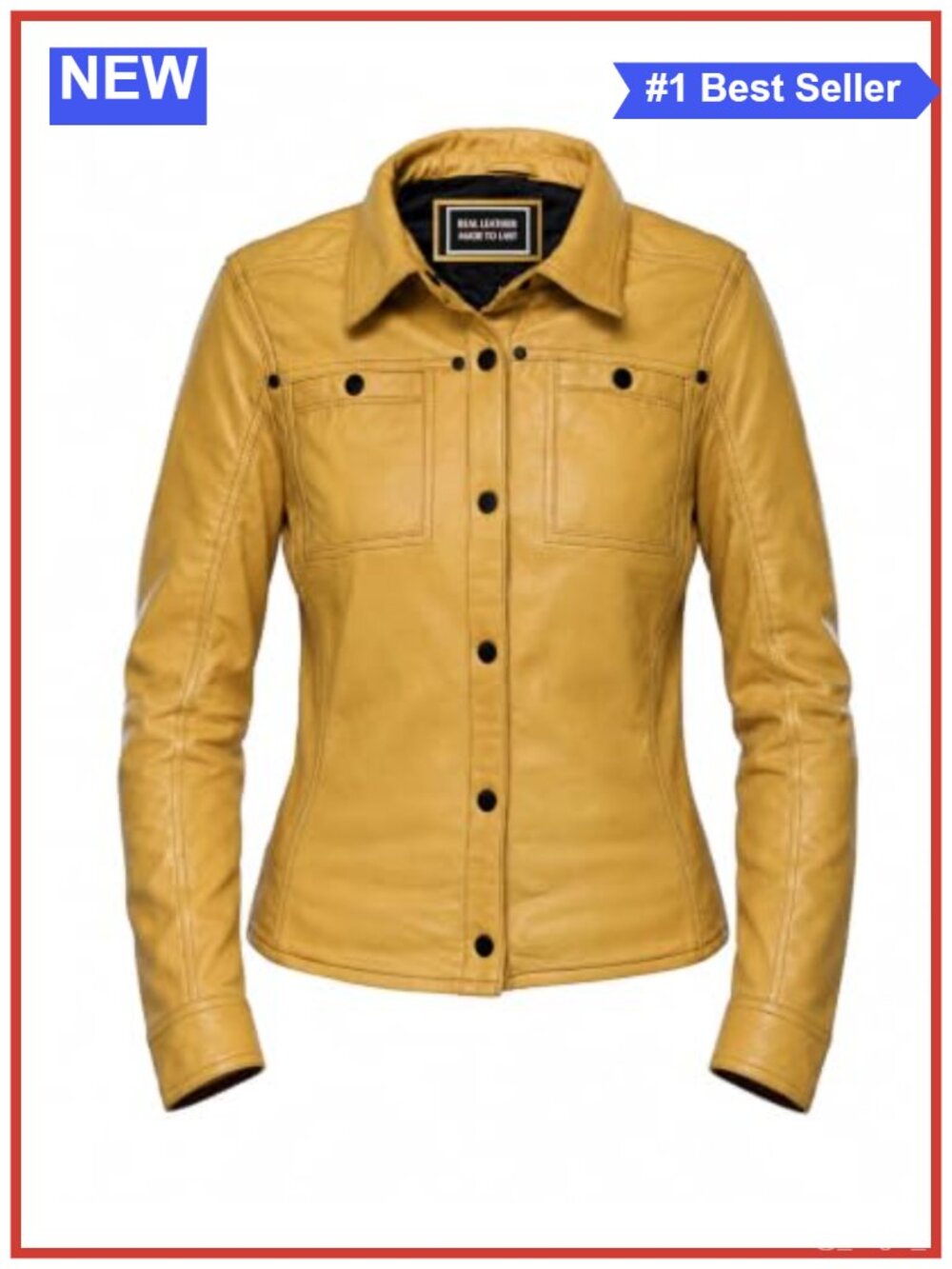 Lambskin Leather Shirt Jacket Women Button Front Long Sleeve Bust Pocket